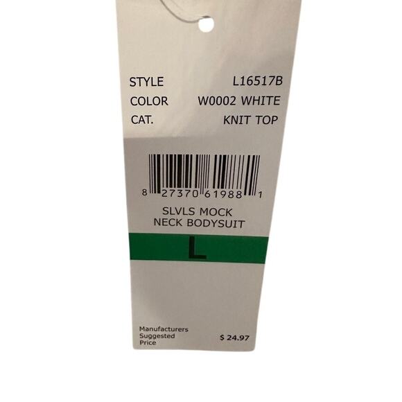 Nordstrom Mock Neck Sleeveless White Bodysuit Size L Knit Stretch Top NWT - Picture 6 of 7